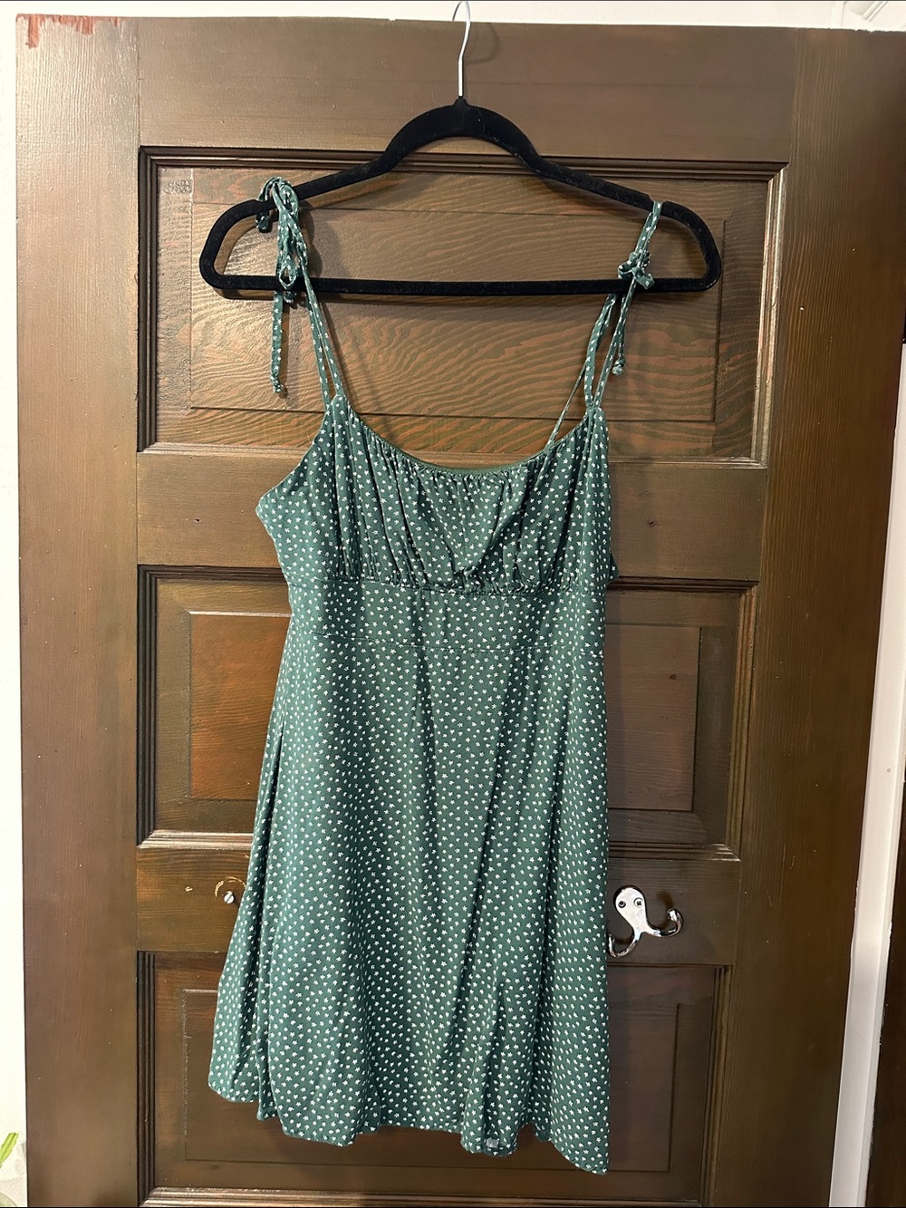 Women’s Green Polka Dot Tie-Shoulder Dress